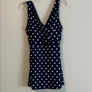 Lands' End Navy Polka Dot Women's One Piece Swimsuit/dress. 12p. EUC.